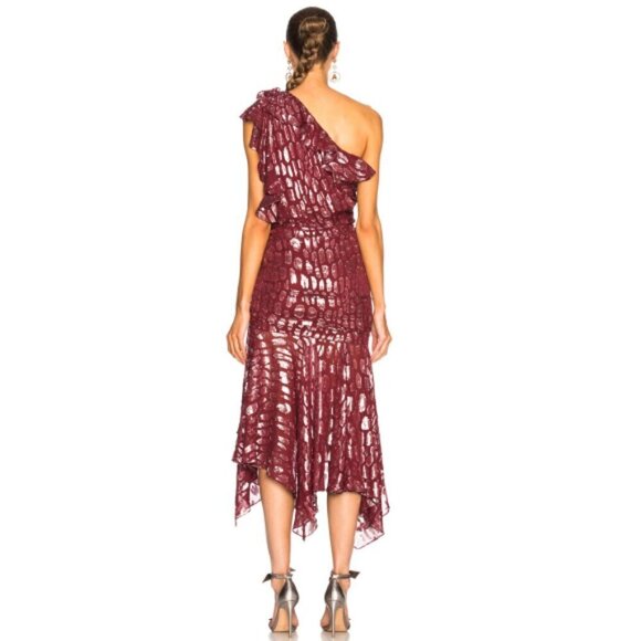 Veronica Beard 'Leighton' One-Shoulder Metallic Silk Dress, Red/Silver - Picture 4 of 5